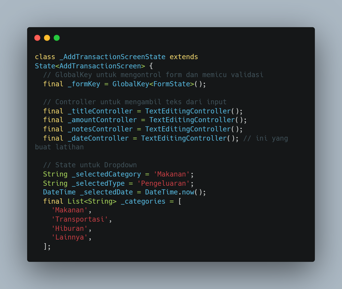Screenshot kode state dan controller